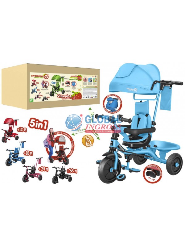 TRICICLO METALLO AZZURRO C/PARASOLE VITAMINO