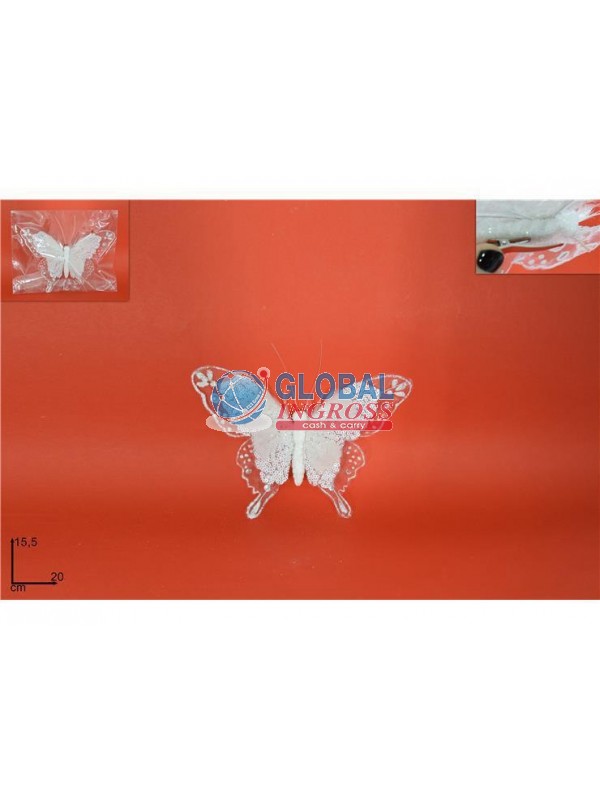 FARFALLA BIANCA C/PINZETTA E PIUME