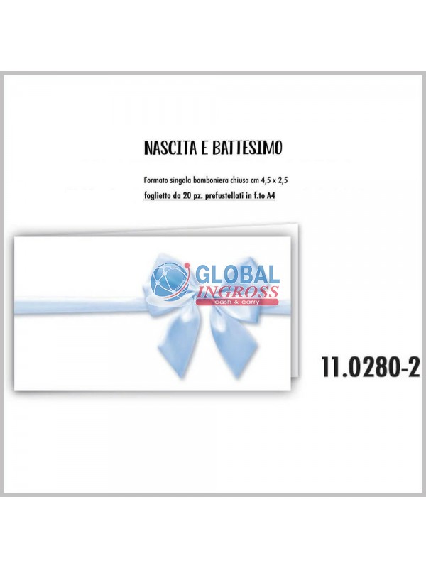 BOMBONIERA A4 FIOCCO AZZURRO NASCITA/BATTESIMO