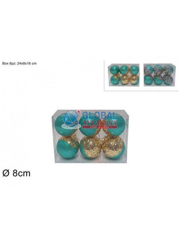 PALLE VERDE TIFFANY 8cm6pz C/PAILLETTES