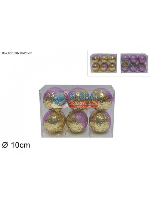 PALLE LILLA 10cm 6pz C/PAILLETTES