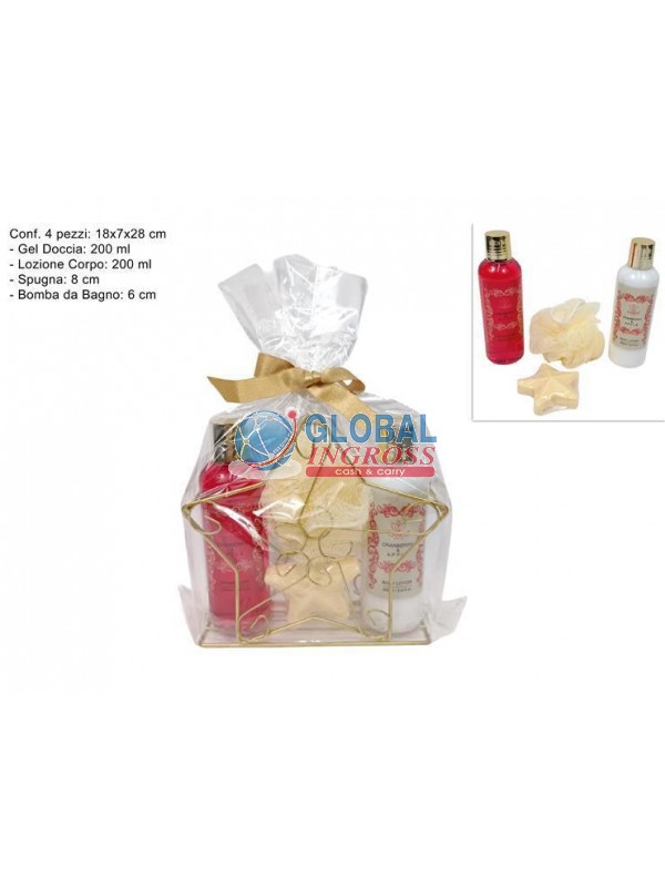 SET DA BAGNO 4pz CONFEZIONE REGALO STELLA ROSSO