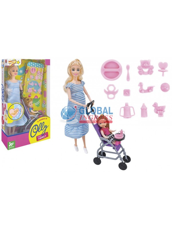 BAMBOLA INCINTA C/PASSEGGINO E BABY