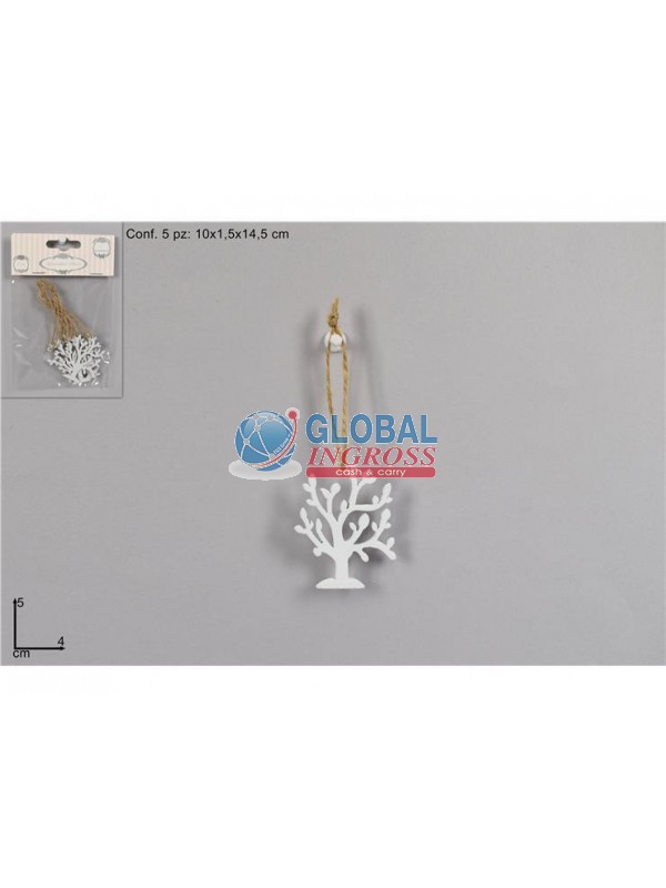 APPENDINI 5 ALBERI 5cm LEGNO BIANCO