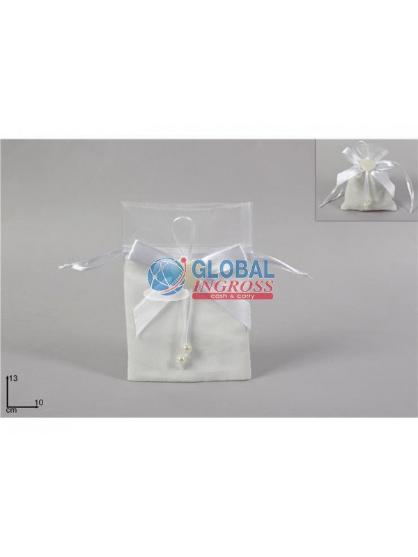 SACCHETTO BIANCO C/CUORE PERLA 10x13