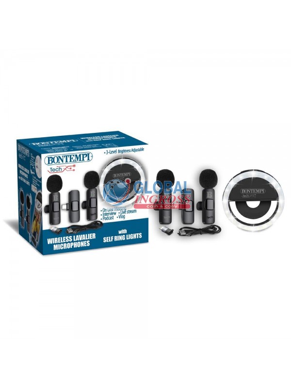 BONTEMPI TECH 2 MICROFONI WIRELESS + SELFIE RING LIGHT