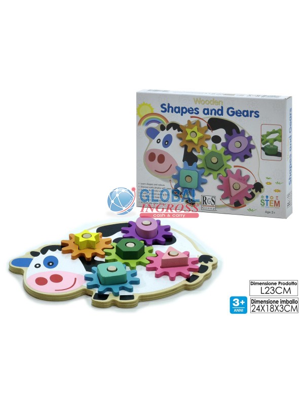 GIOCO MUCCA C/INGRANAGGI LEGNO