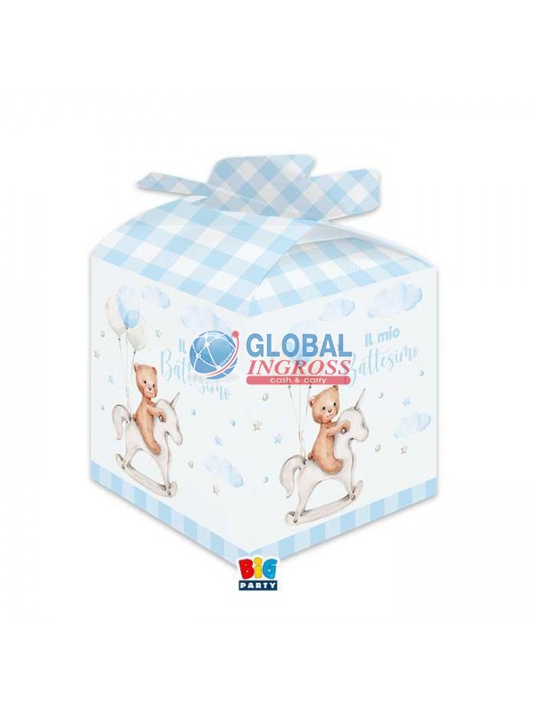 SCATOLA CUBO BATTESIMO BEAR CELESTE 5x5