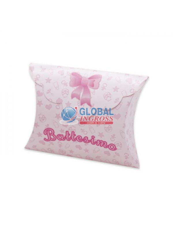 SCATOLINA BUSTA BATTESIMO ROSA 10x8x3