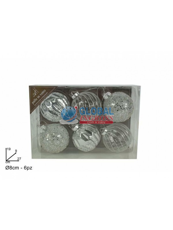 PALLE VETRO SILVER 8cm 6pz