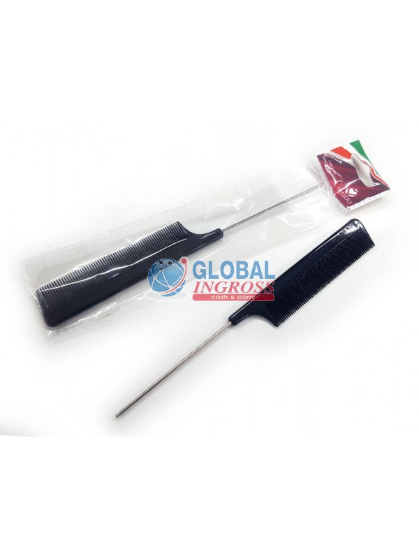 PETTINE A CODA NERO MANICO INOX. (03974)