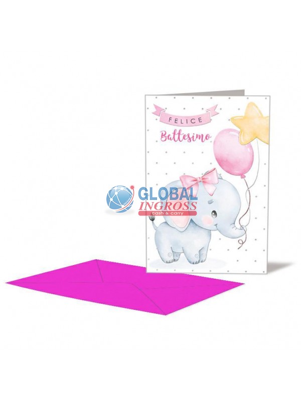 BIGLIETTO NASCITA ELEFANTINO ROSA