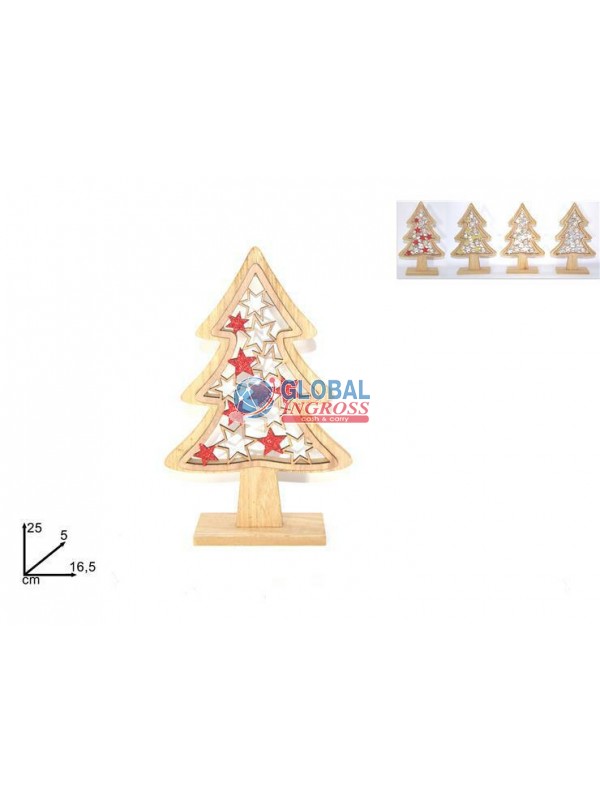 ALBERO LEGNO 25cm C/STELLE GLITTER