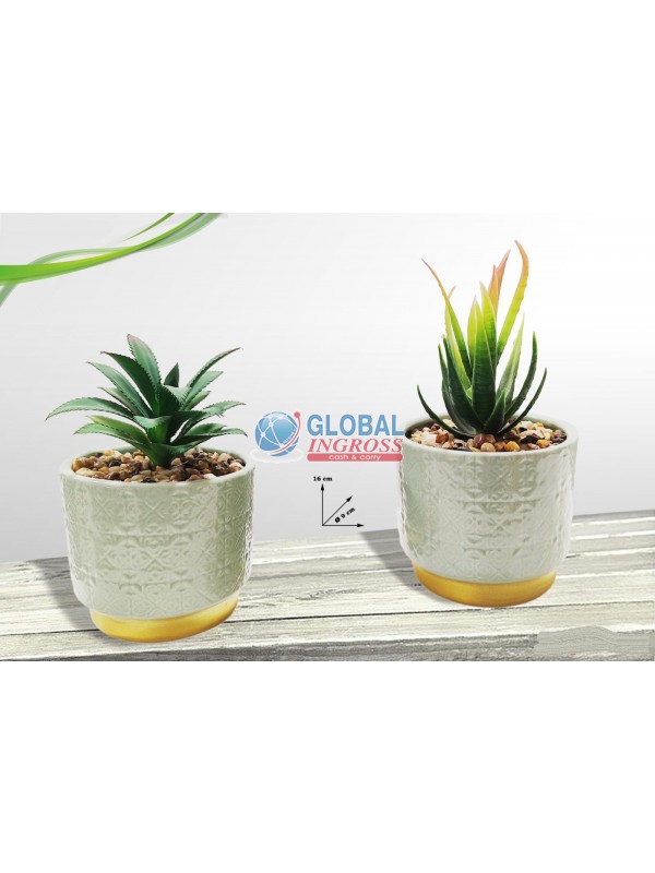 VASO CERAMICA ORO C/PIANTINA 16cm