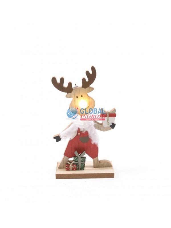 RENNA NATALE LEGNO C/LUCI 19cm