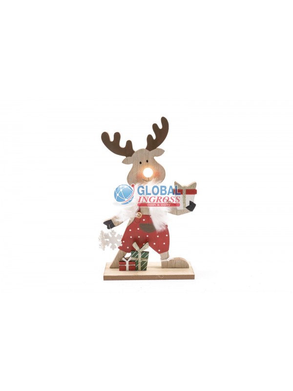 RENNA NATALE LEGNO C/LUCI 30cm