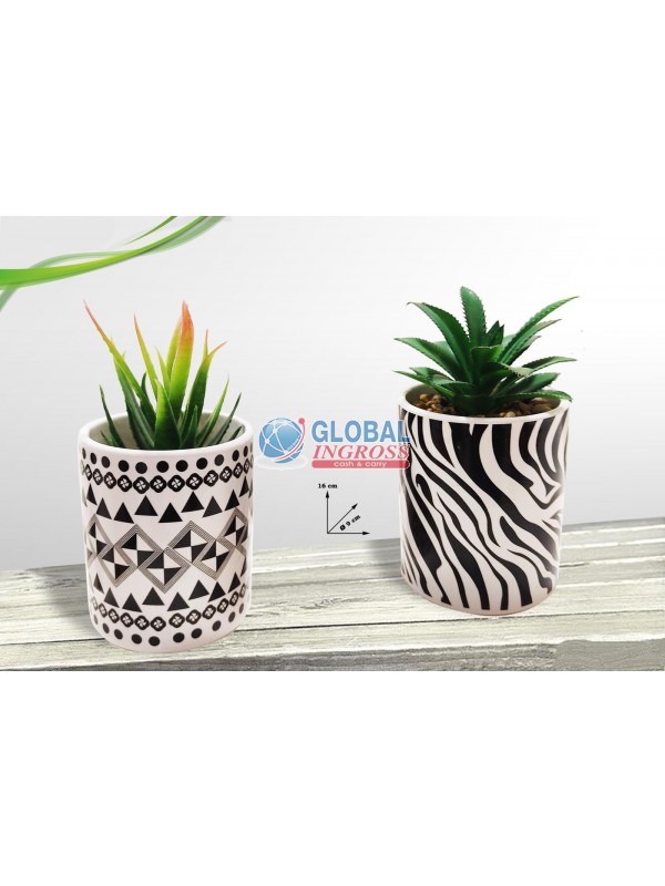 VASO CERAMICA B&W C/PIANTINA 16cm