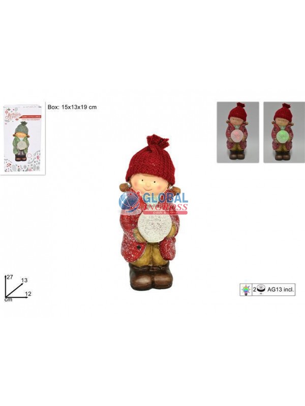 BAMBINA C/CAPPELLO ROSSO E PALLA NEVE C/LUCE