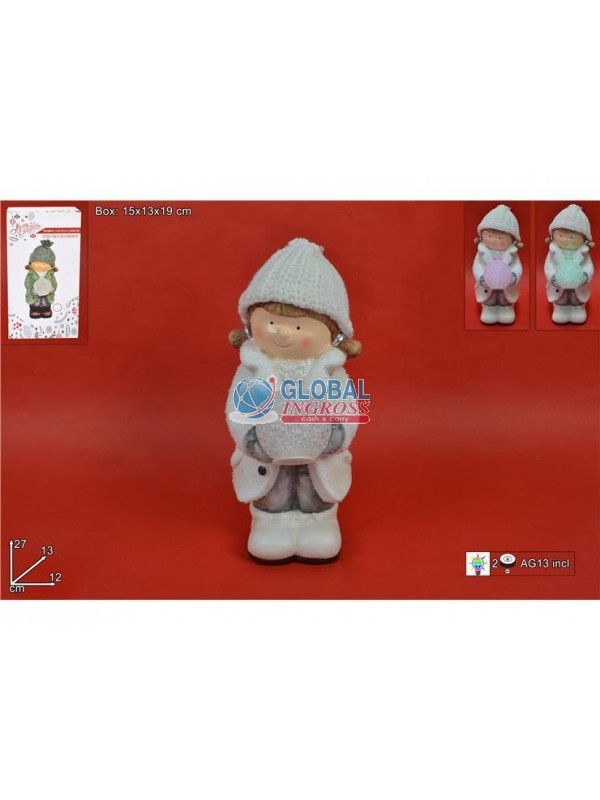 BAMBINA C/CAPPELLO BIANCO E PALLA NEVE C/LUCE