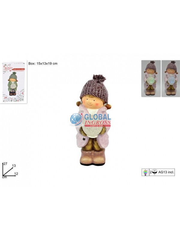 BAMBINA C/CAPPELLO ROSAE PALLA NEVE C/LUCE