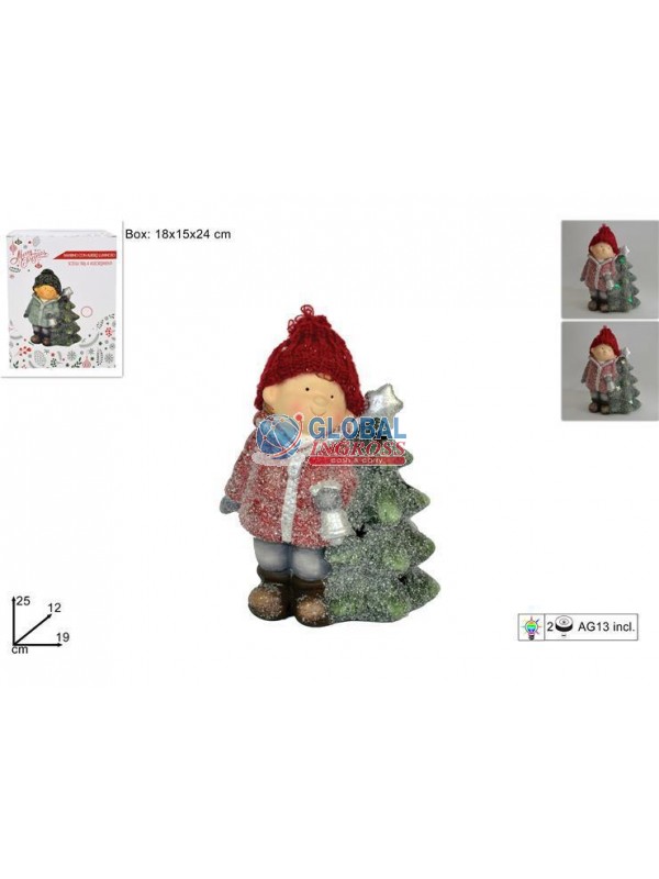 BAMBINO C/CAPPELLO ROSSO E ALBERO C/LUCE