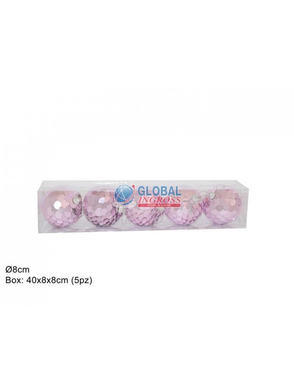 PALLE PAILLETTES ROSA 8cm 5pz