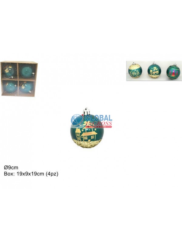 PALLE VERDE C/DECORO 9cm 4pz