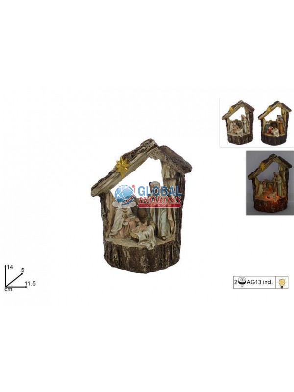 NATIVITA' CAPANNA TRONCO C/LUCE 14cm