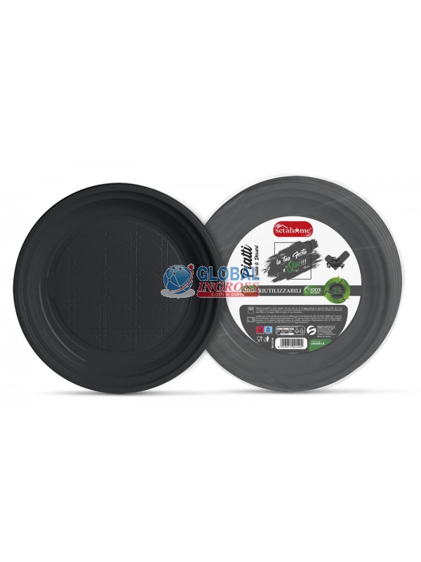 PIATTI RIUTILIZZ. DESSERT NERO 25pz