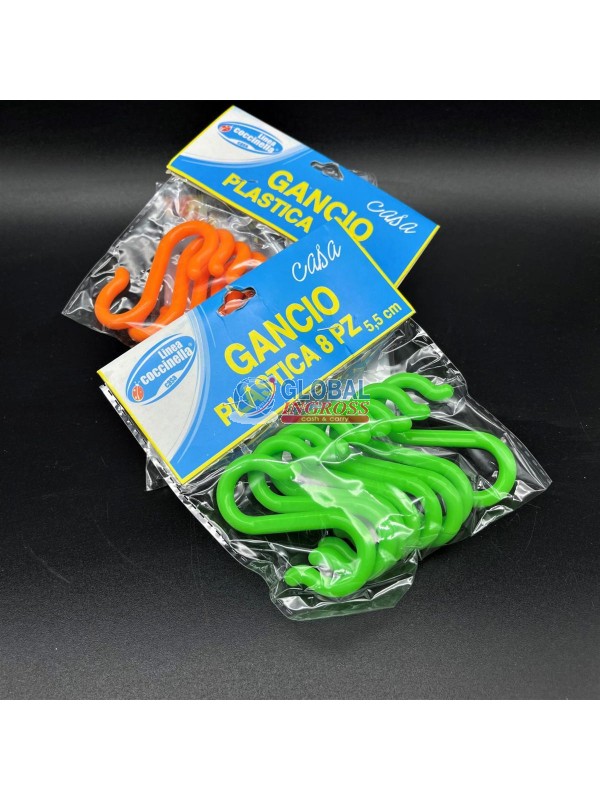 GANCIO PLASTICA 8pz 5,5cm - COLORI ASS.