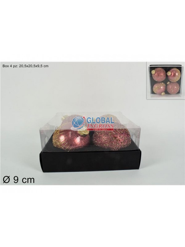 PALLE ROSA PERLE ORO 9cm 4pz