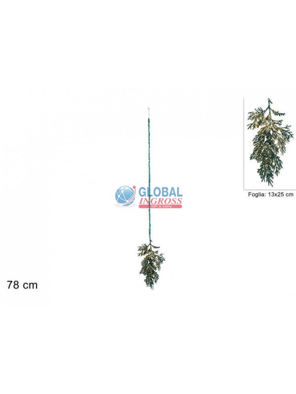 PENDENTE FOGLIA VERDE 25cm GLITTER