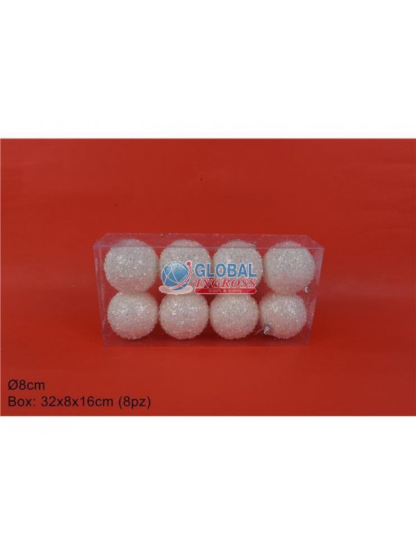 PALLE GLITTER BIANCO C/GHIACCIO 8cm 8pz