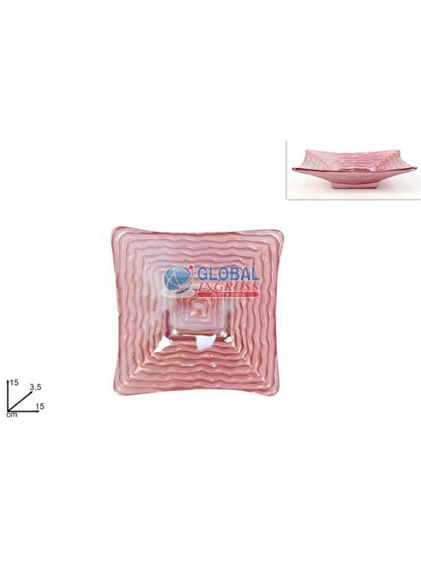 PIATTINO VETRO ONDA 15x15cm ROSA