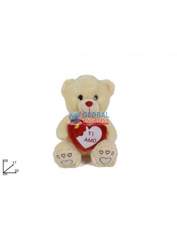 PELUCHE ORSETTO C/CUORETI AMO 28cm