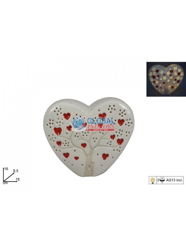 CUORE CERAMICA 18cm C/ALBERO D/VITA LUMINOSO