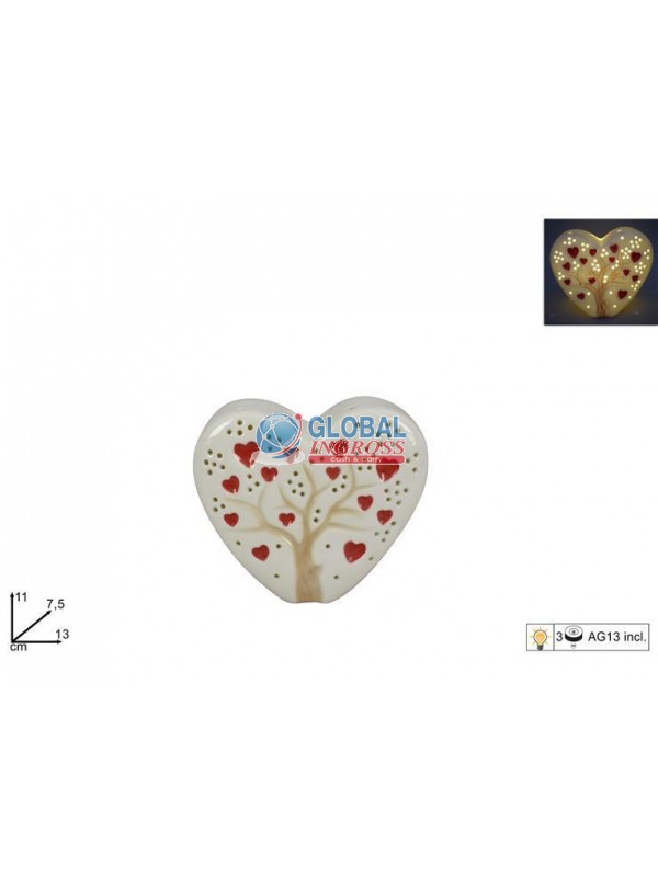 CUORE CERAMICA 11cm C/ALBERO D/VITA LUMINOSO