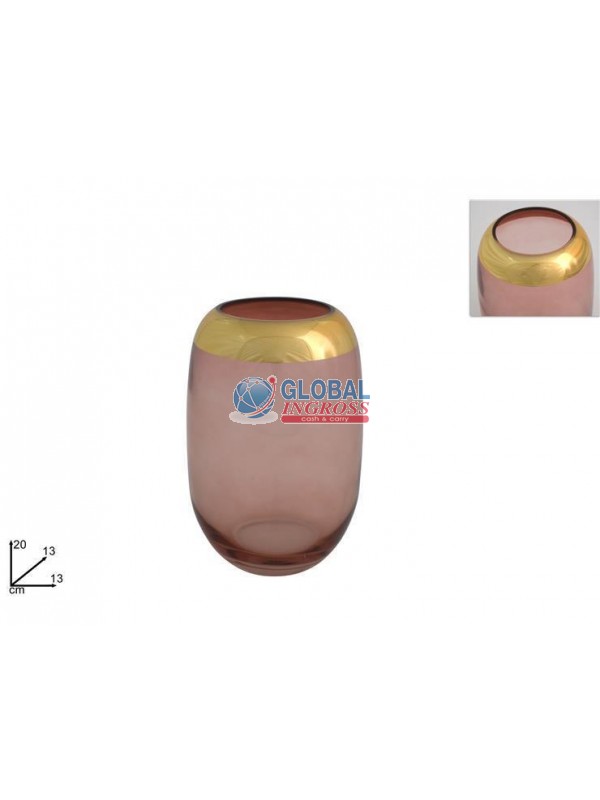 VASO VETRO 20cm ROSA/ORO