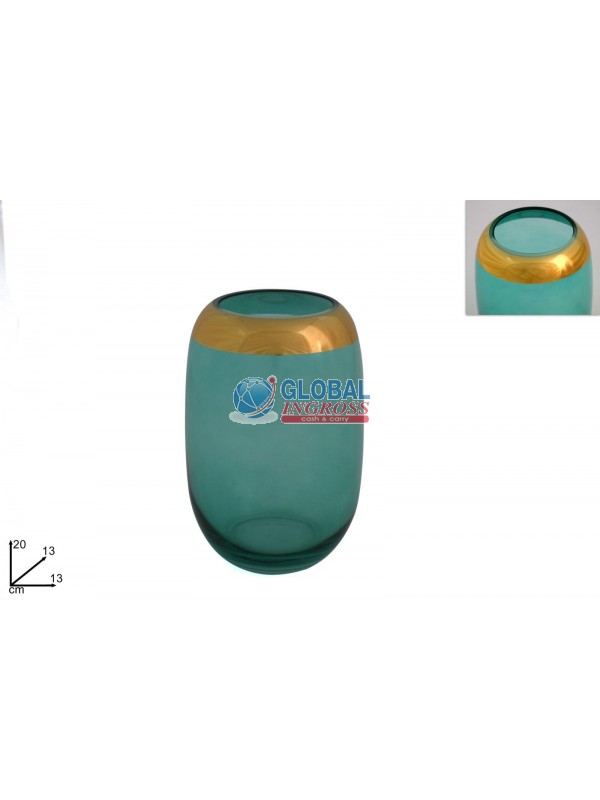 VASO VETRO 20cm VERDE/ORO