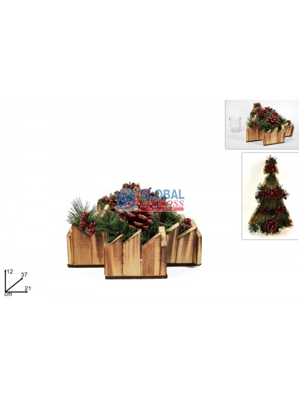 P/CANDELA ALBERO LEGNO 4 POSTI C/PIGNE