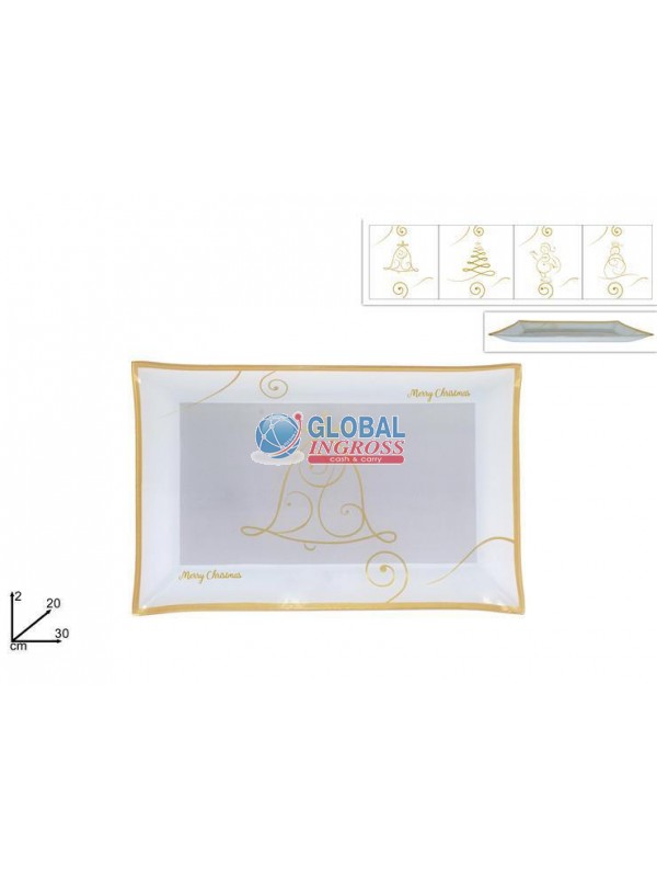PIATTO VETRO BIANCO/ORO30x20