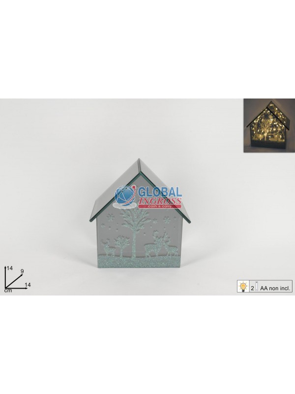 CASETTA VETRO C/LUCI C/SCENARIO NATALE