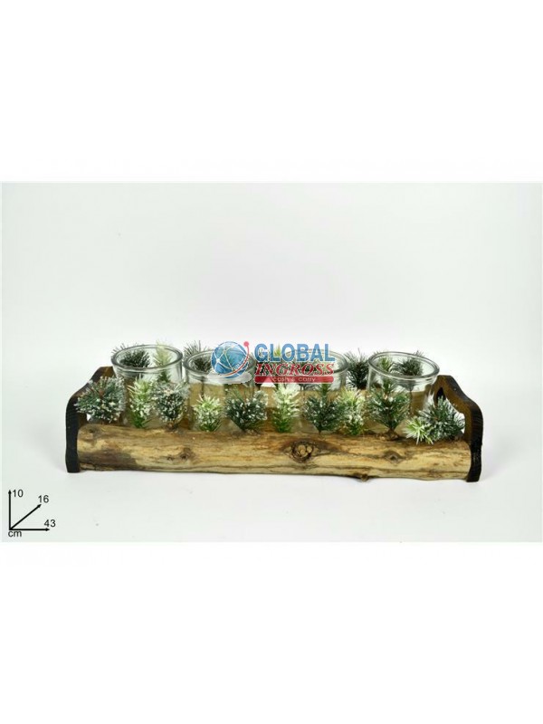 P/CANDELA NATURALE 4 POSTI RAMI INNEVATI