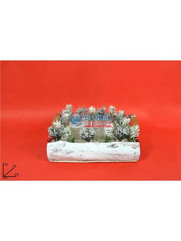 P/CANDELA BIANCO 4 POSTI 25cm C/RAMI INNEVATI