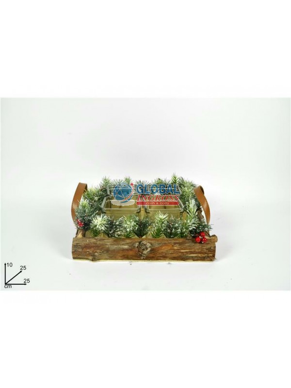 P/CANDELA NATURALE 4 POSTI 25cm C/RAMI INNEVATI