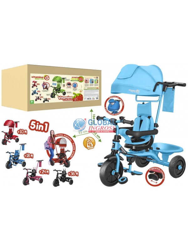 TRICICLO METALLO AZZURRO C/PARASOLE.VITAMINO