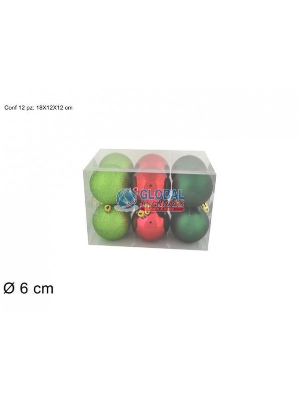 PALLE LUCIDO/GLITTER/OPACO 6cm 12pz VERDE/ROSSO