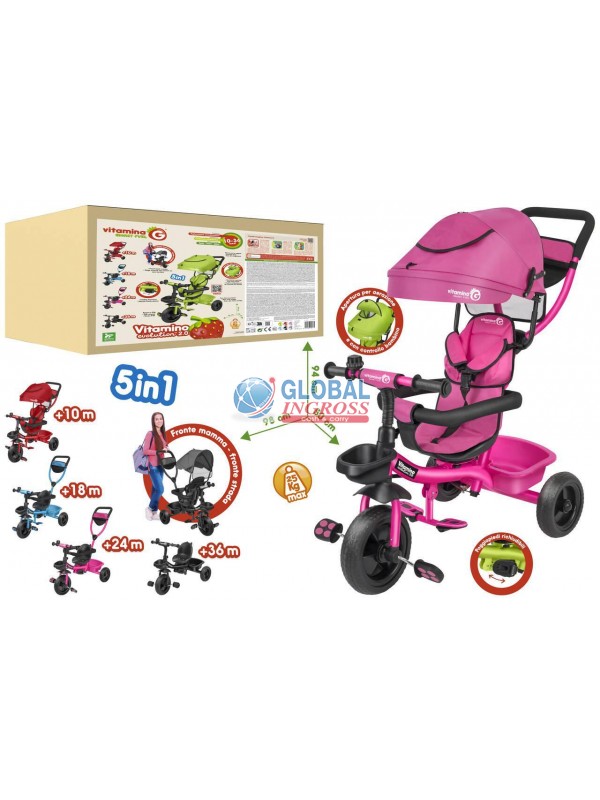 TRICICLO METALLO C/PARASOLE FUXIA new VITAMINO