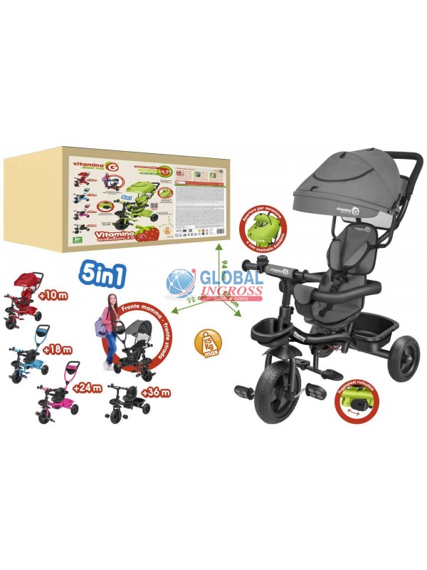 TRICICLO METALLO C/PARASOLE ANTRACITE new VITAMINO