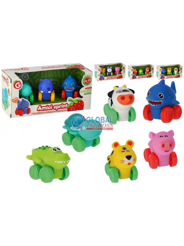 ANIMALI VINILE C/RUOTE 3pz INFANZIA ass.